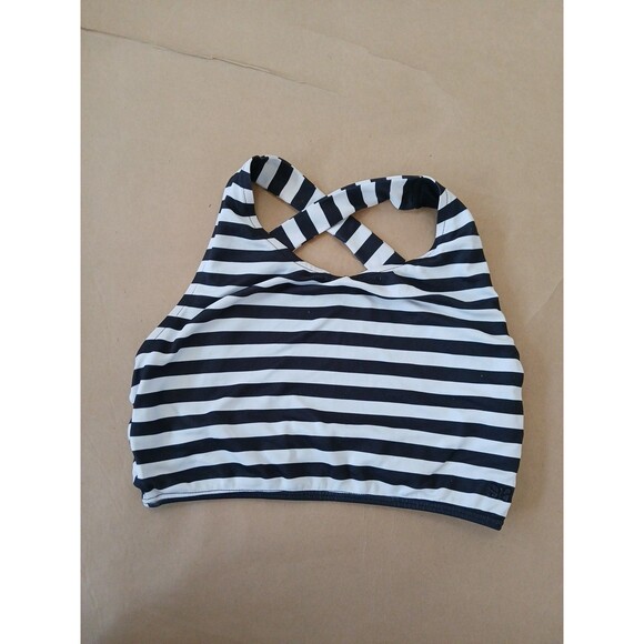 Albion Fit Frankie Game Changer Crop Top Swimsuit Size S Black White Striped - Picture 1 of 5